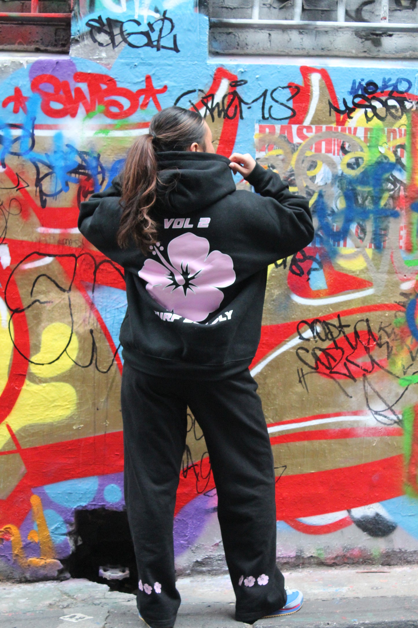 Pink Hibiscus Black hoodie
