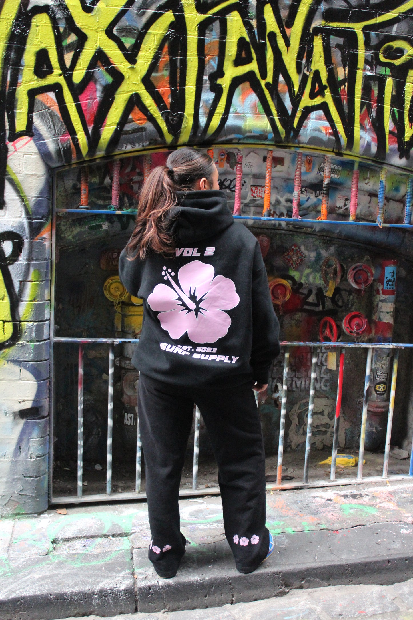 Pink Hibiscus Black hoodie