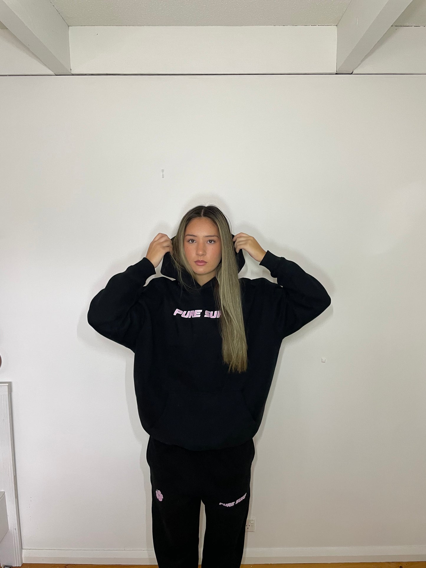 Pink Hibiscus Black hoodie