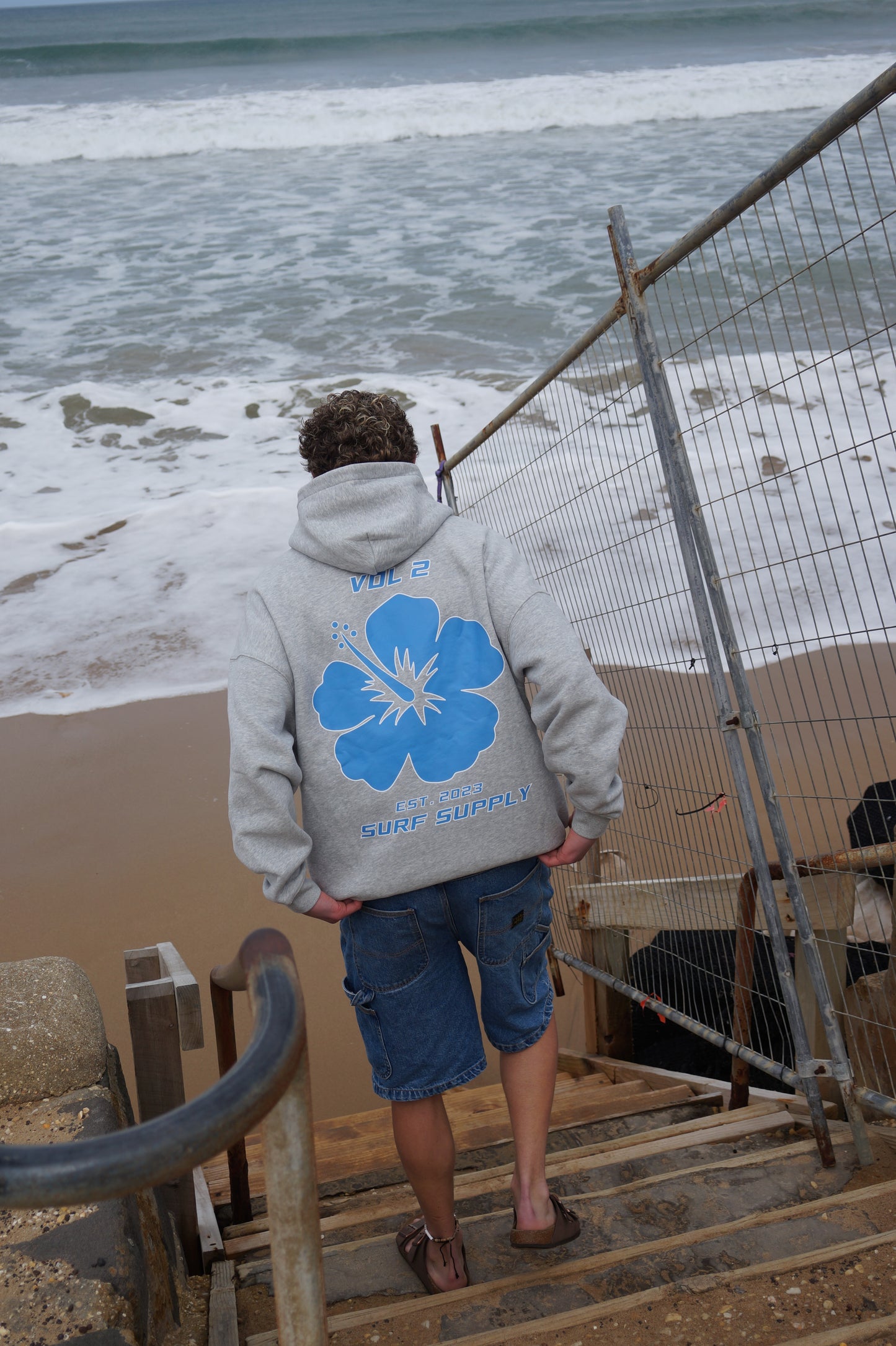 Grey & Blue Hibiscus Hoodie