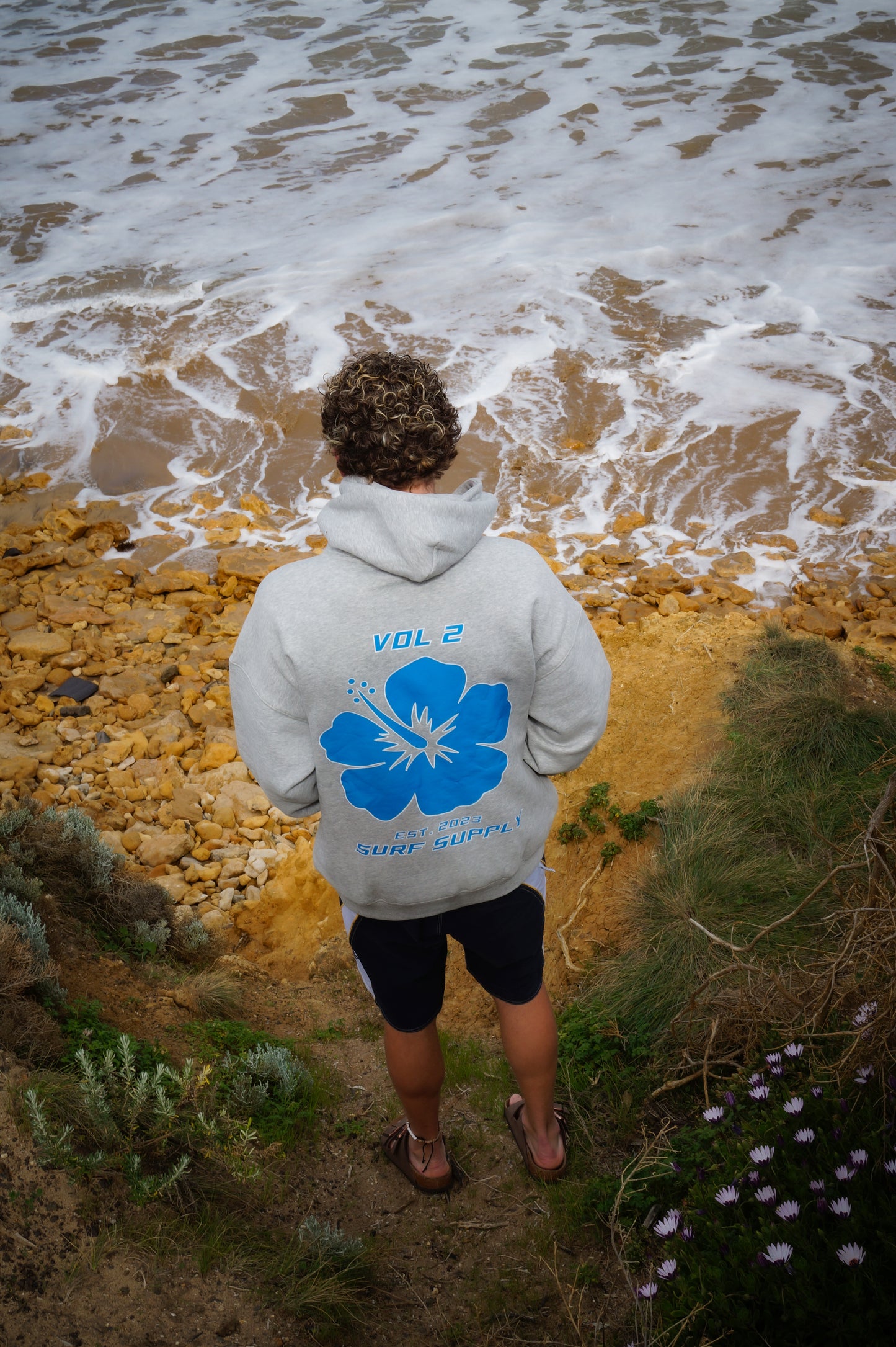 Grey & Blue Hibiscus Hoodie