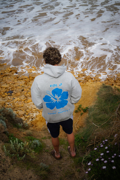 Grey & Blue Hibiscus Hoodie