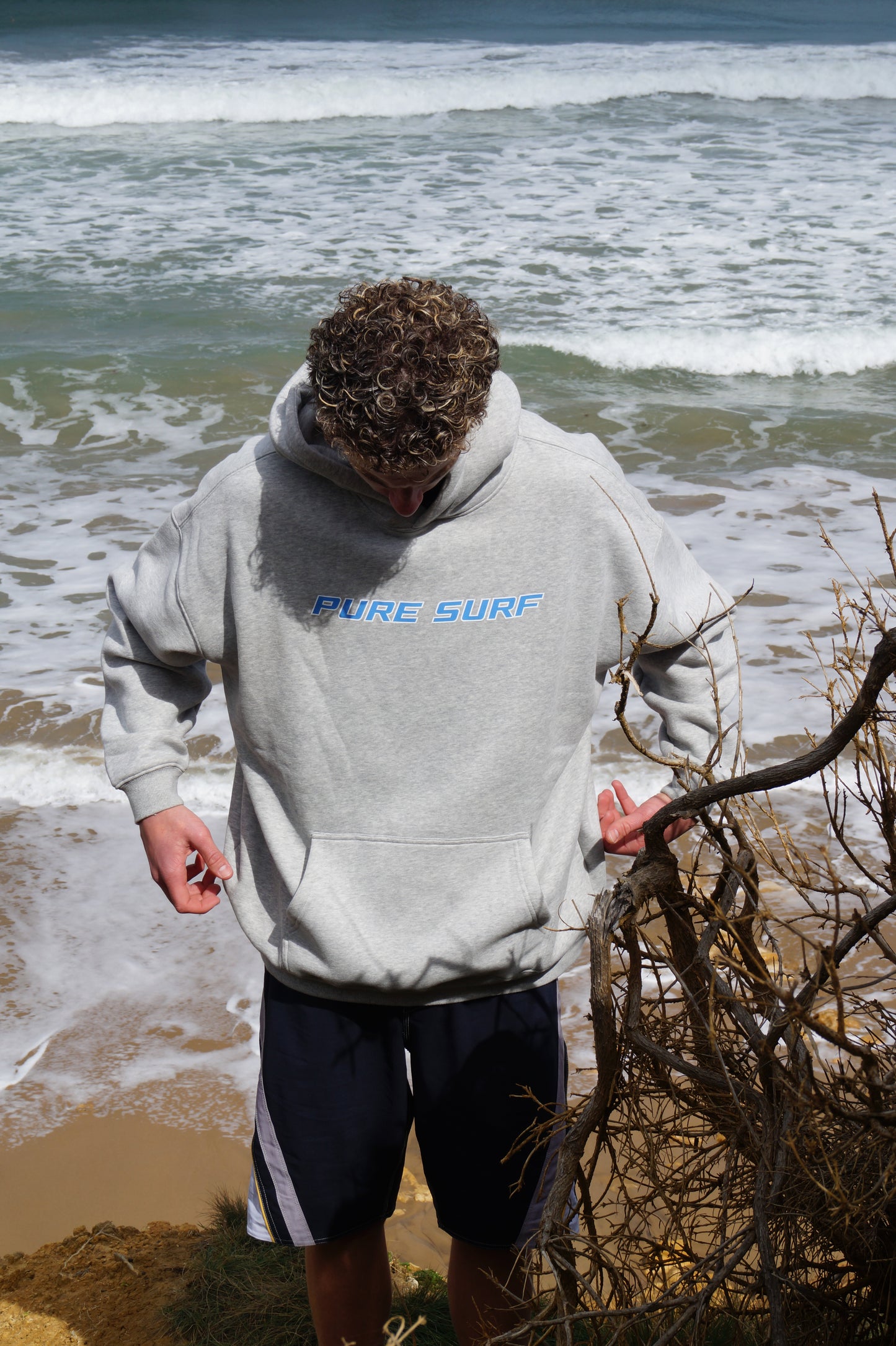 Grey & Blue Hibiscus Hoodie