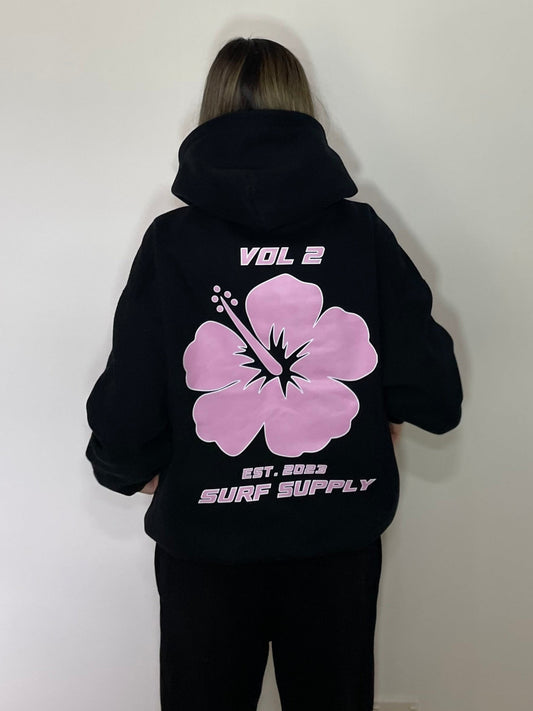 Pink Hibiscus Black hoodie