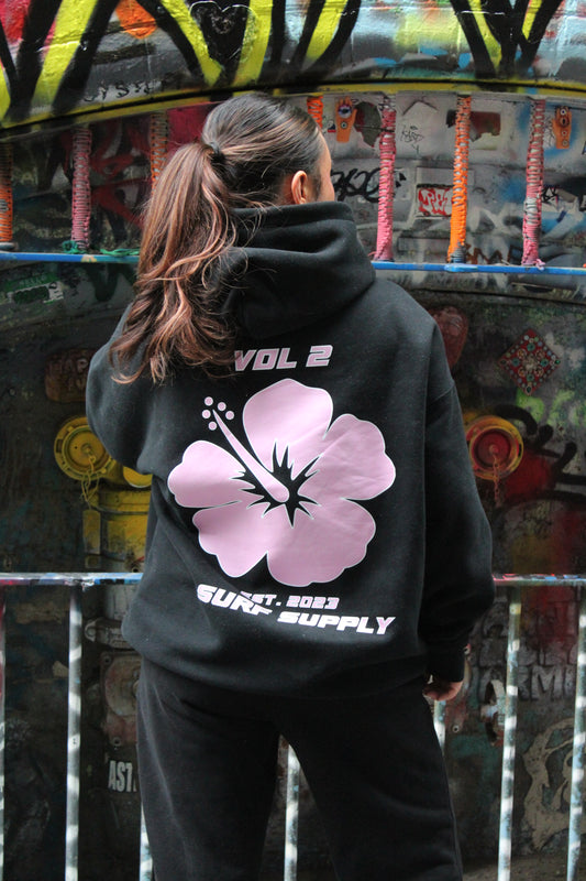 Pink Hibiscus Black hoodie