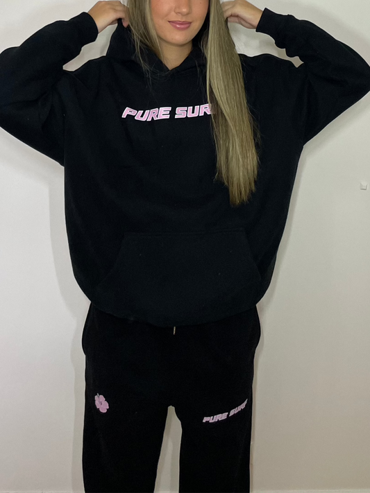 Pink Hibiscus Black hoodie