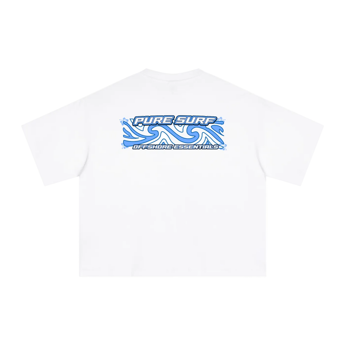 White t-shirt with 'Pure Surf' logo on a white background