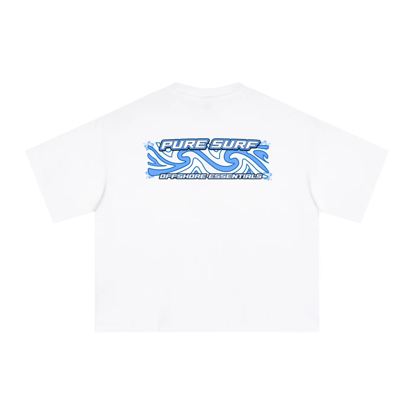 White t-shirt with 'Pure Surf' logo on a white background