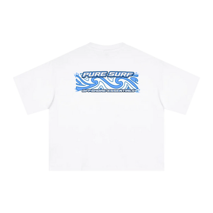 White t-shirt with 'Pure Surf' logo on a white background