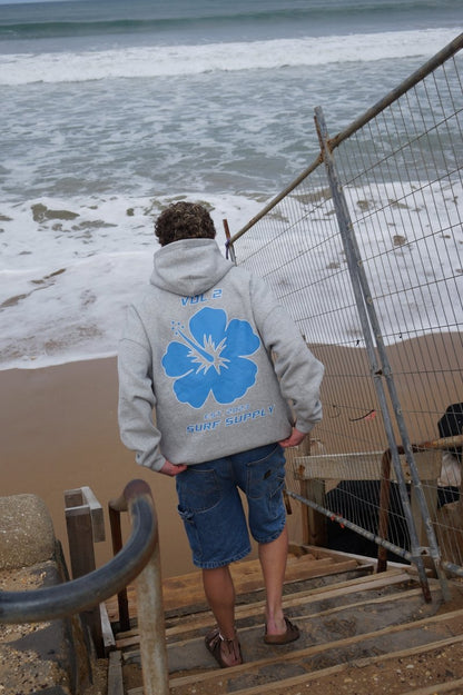 Grey & Blue Hibiscus Hoodie - Pure Surf