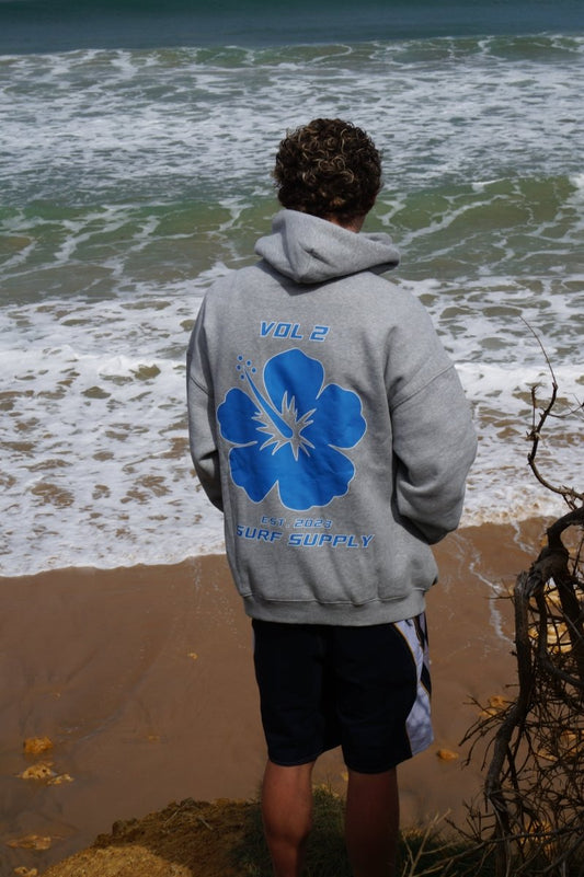 Grey & Blue Hibiscus Hoodie - Pure Surf