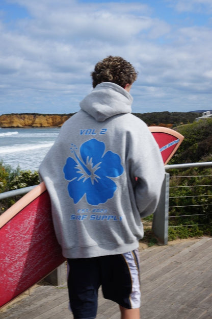 Grey & Blue Hibiscus Hoodie - Pure Surf
