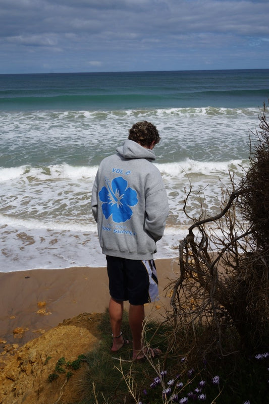 Grey & Blue Hibiscus Hoodie - Pure Surf