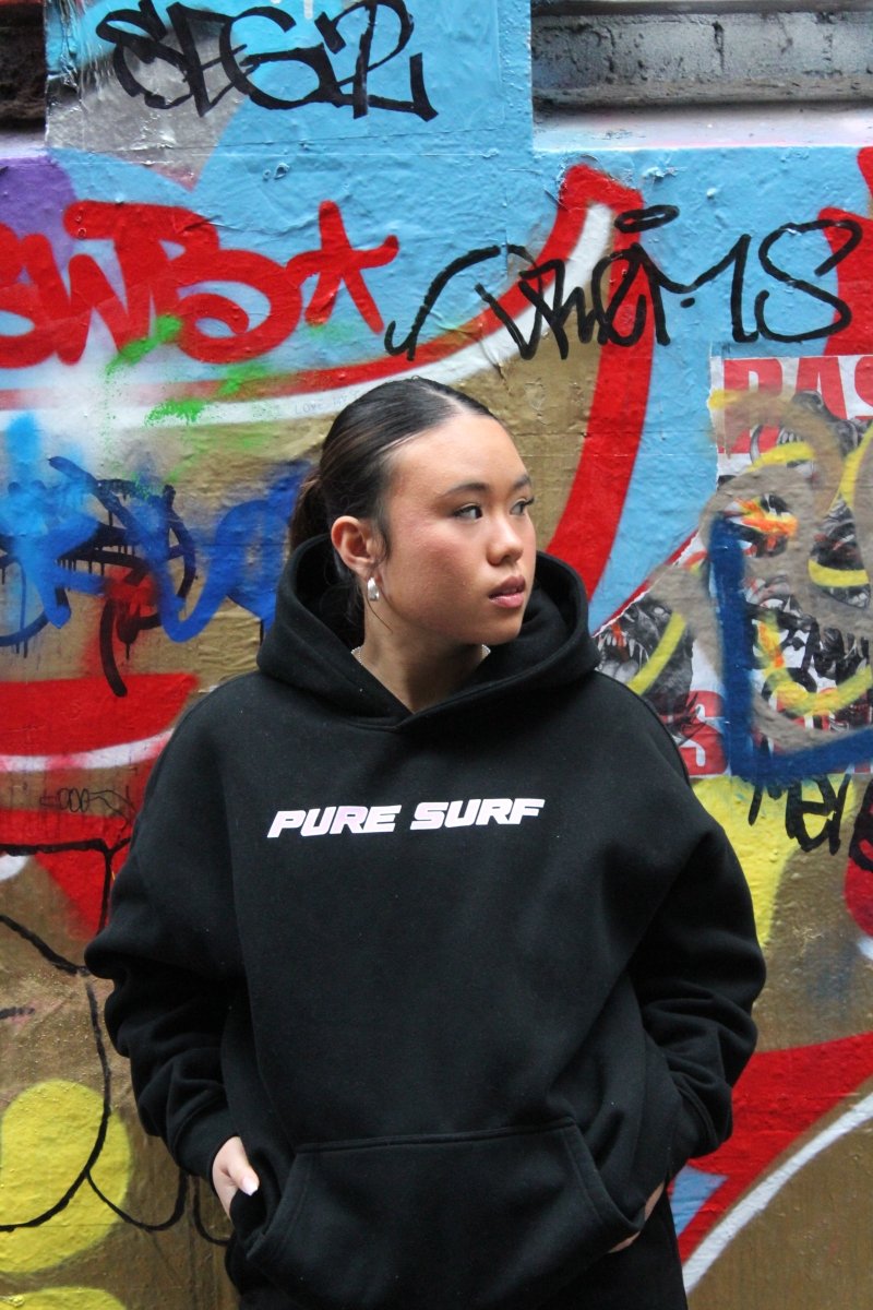 Pink Hibiscus Black hoodie - Pure Surf