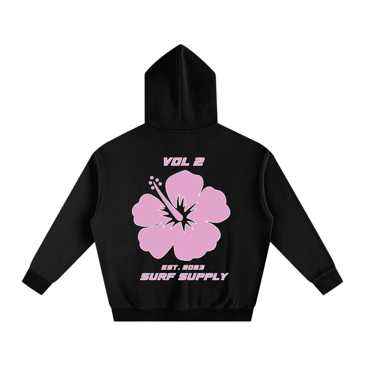 Pink Hibiscus Black hoodie - Pure Surf