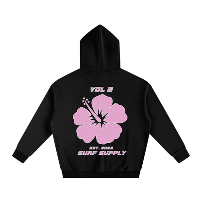 Pink Hibiscus Black hoodie - Pure Surf